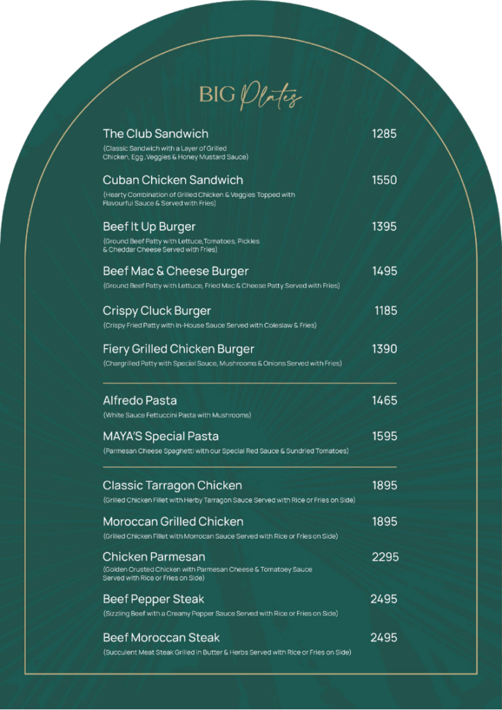 mizaaj restaurant menu